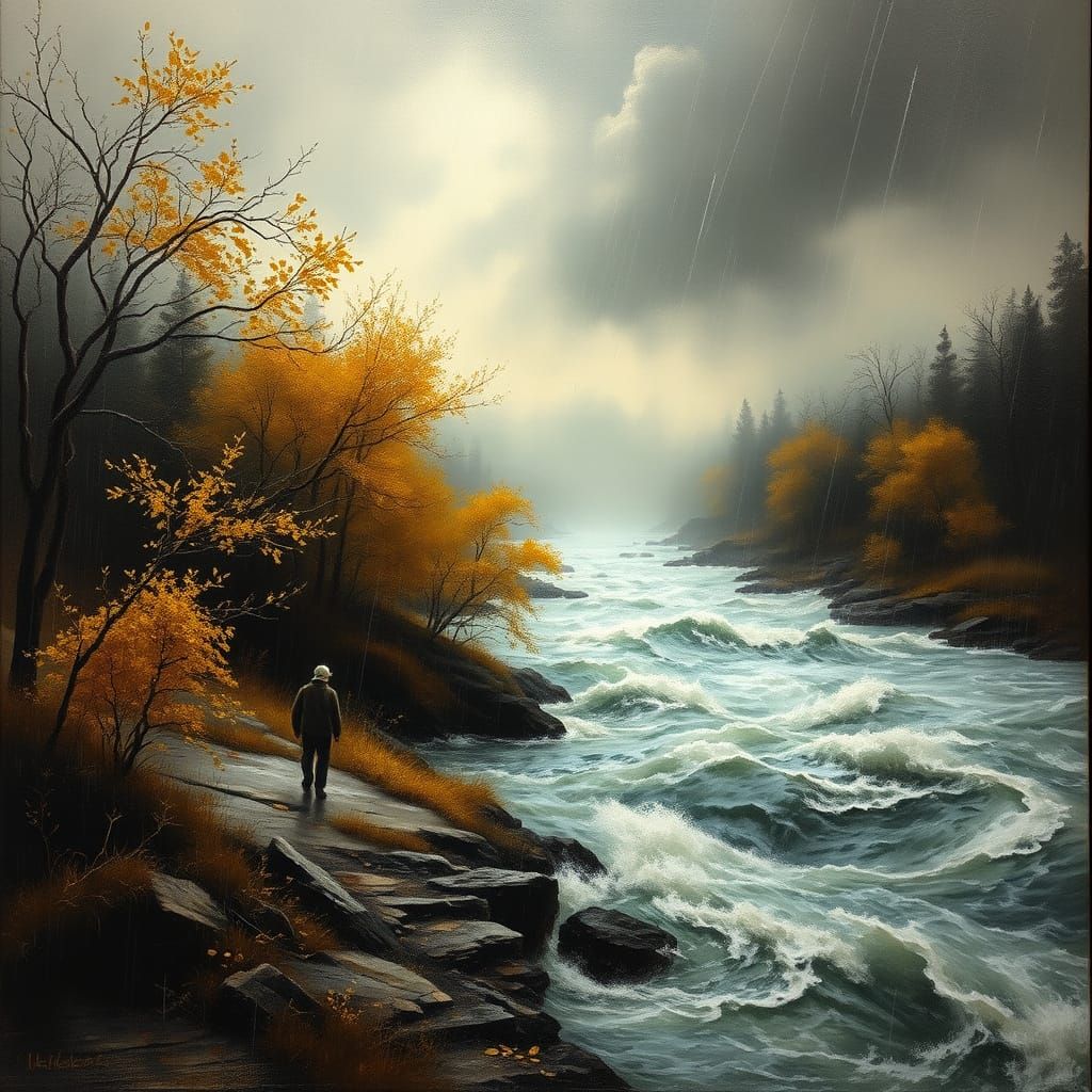 Atmospheric Oil Painting of Desolate Forest in Storm