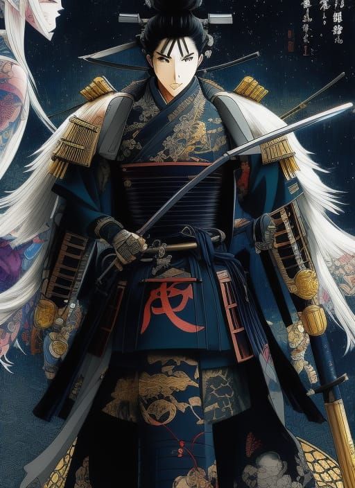 Anime Samurai Tattoo Design in New-School Style