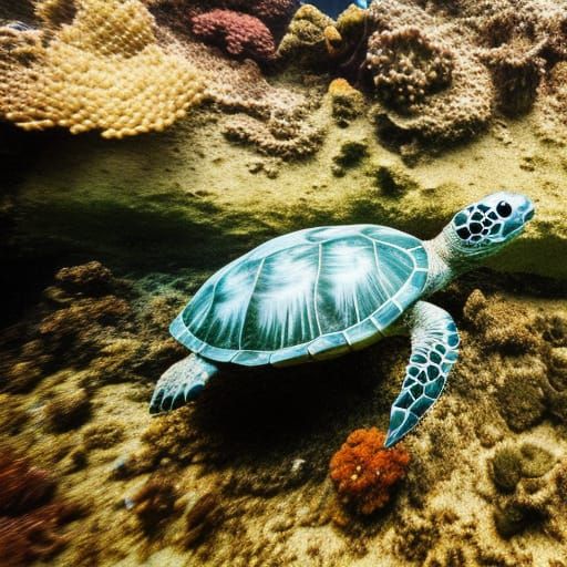 Turtle and Shark Underwater Fantasy Concept Art