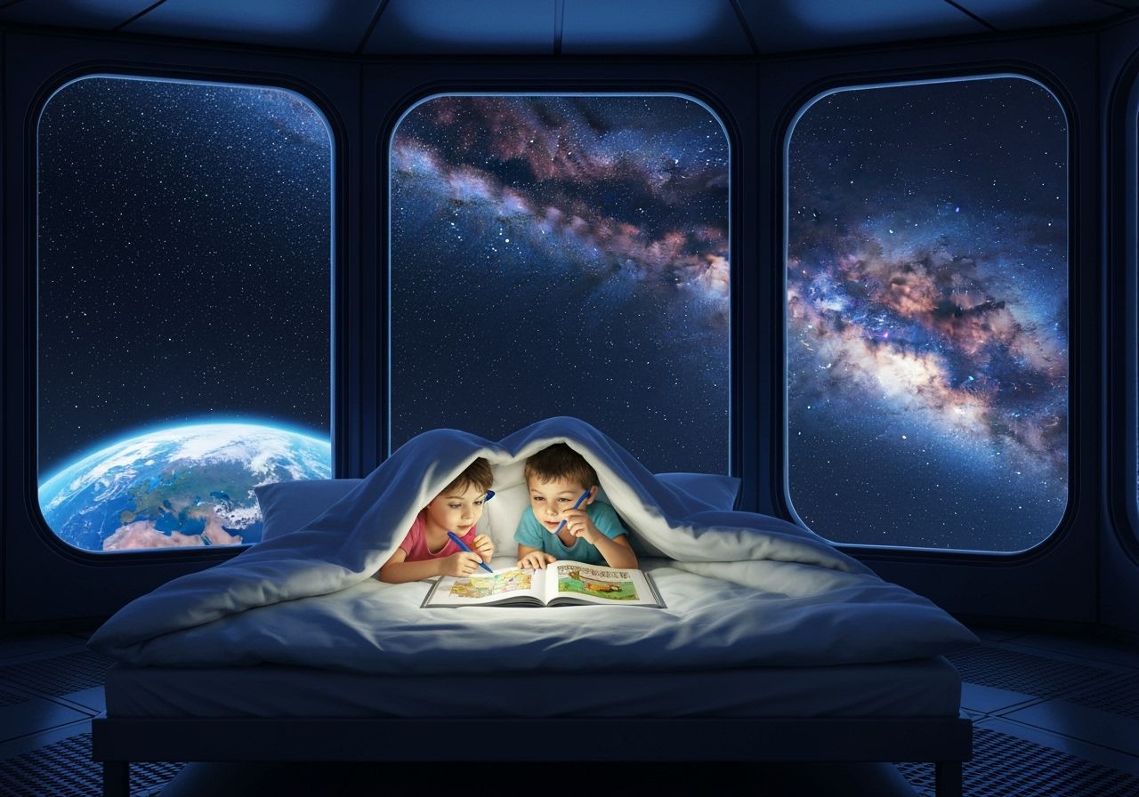 Children Reading in Space Station, Digital Art