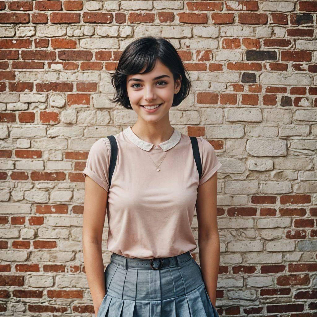 Cute French High School Girl in Polaroid Style