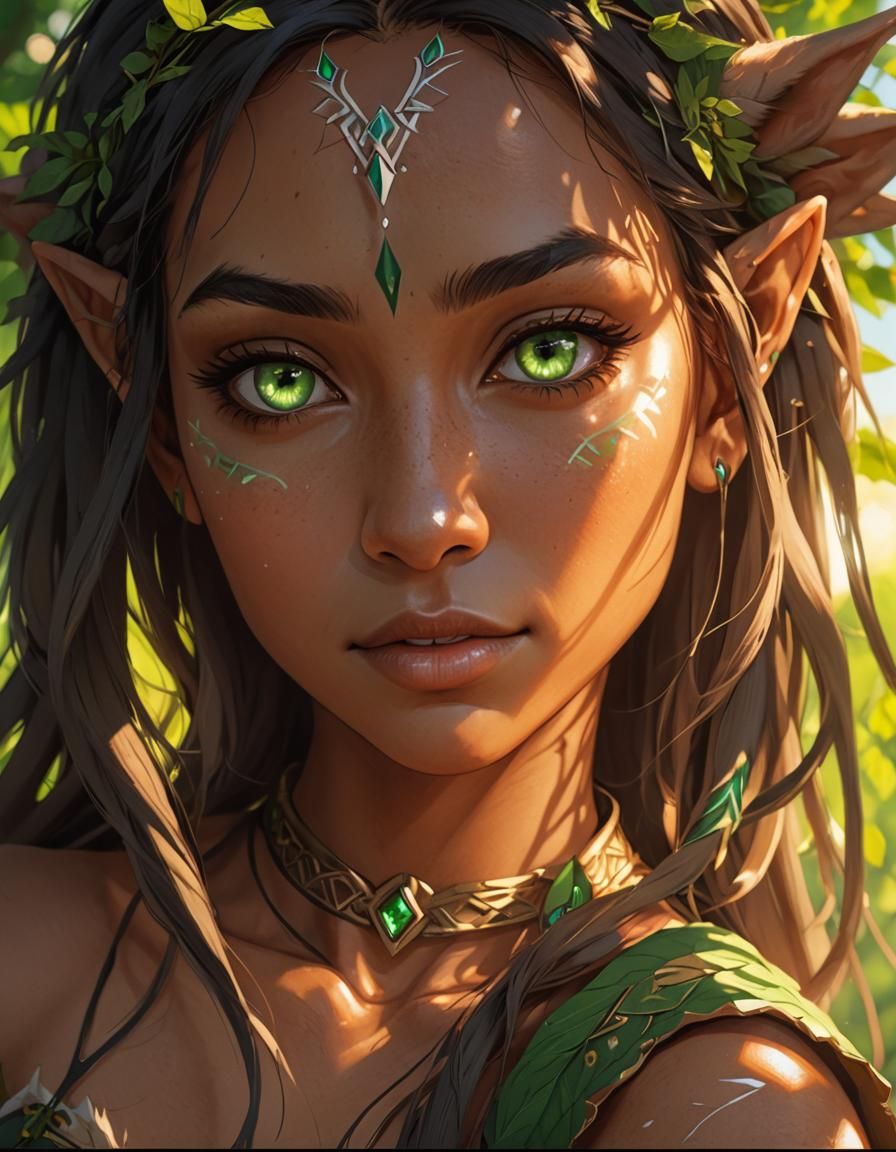 Anime Style Elf Woman with Green Eyes