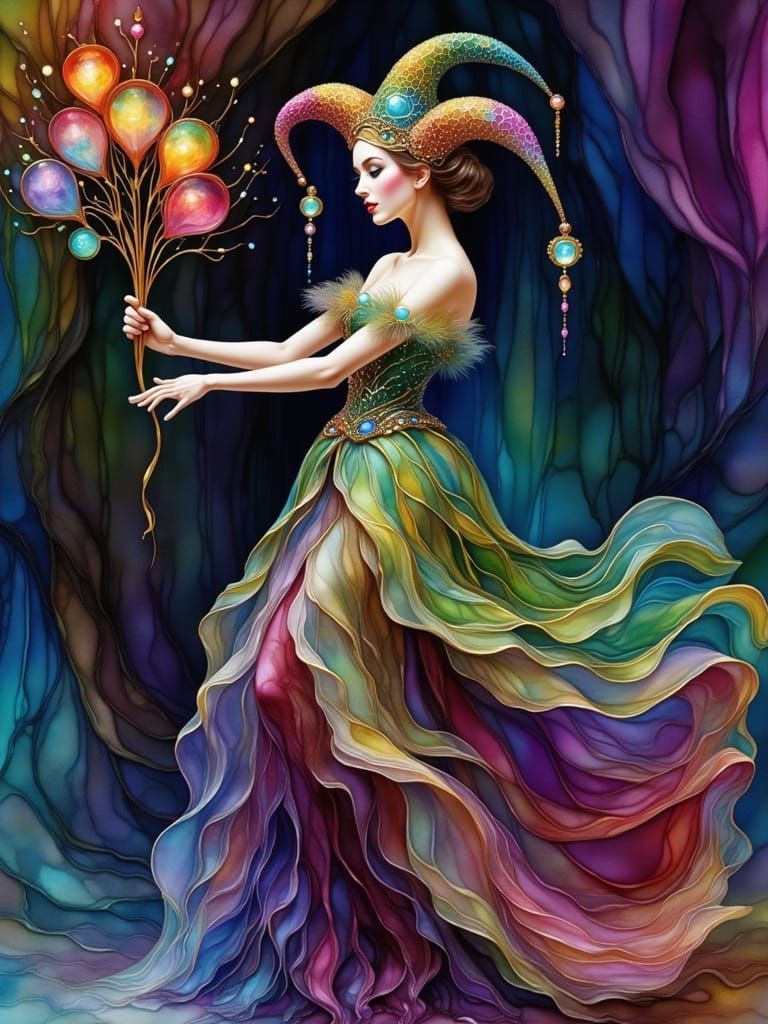 Ethereal Harlequin in Art Deco Splendor