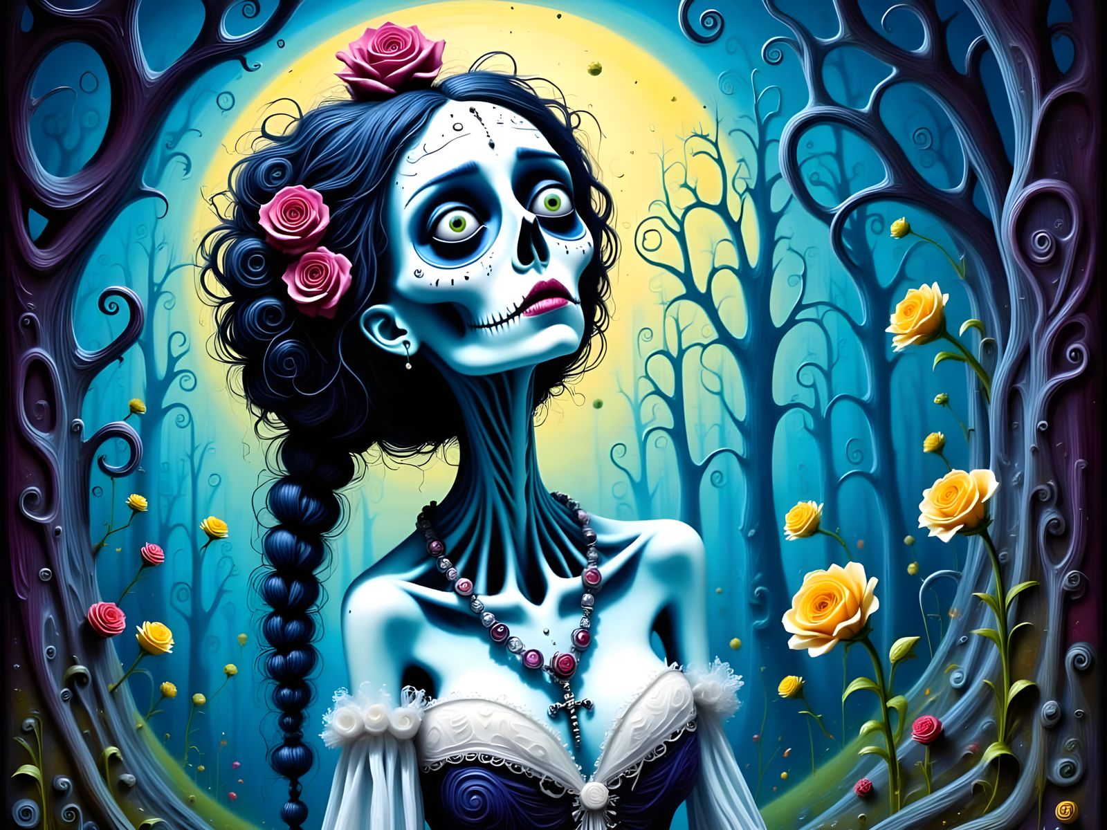 Ethereal Zombie Bride in Dark Whimsy Style