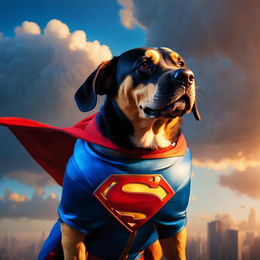 Canine Superman in Sunlit Flight