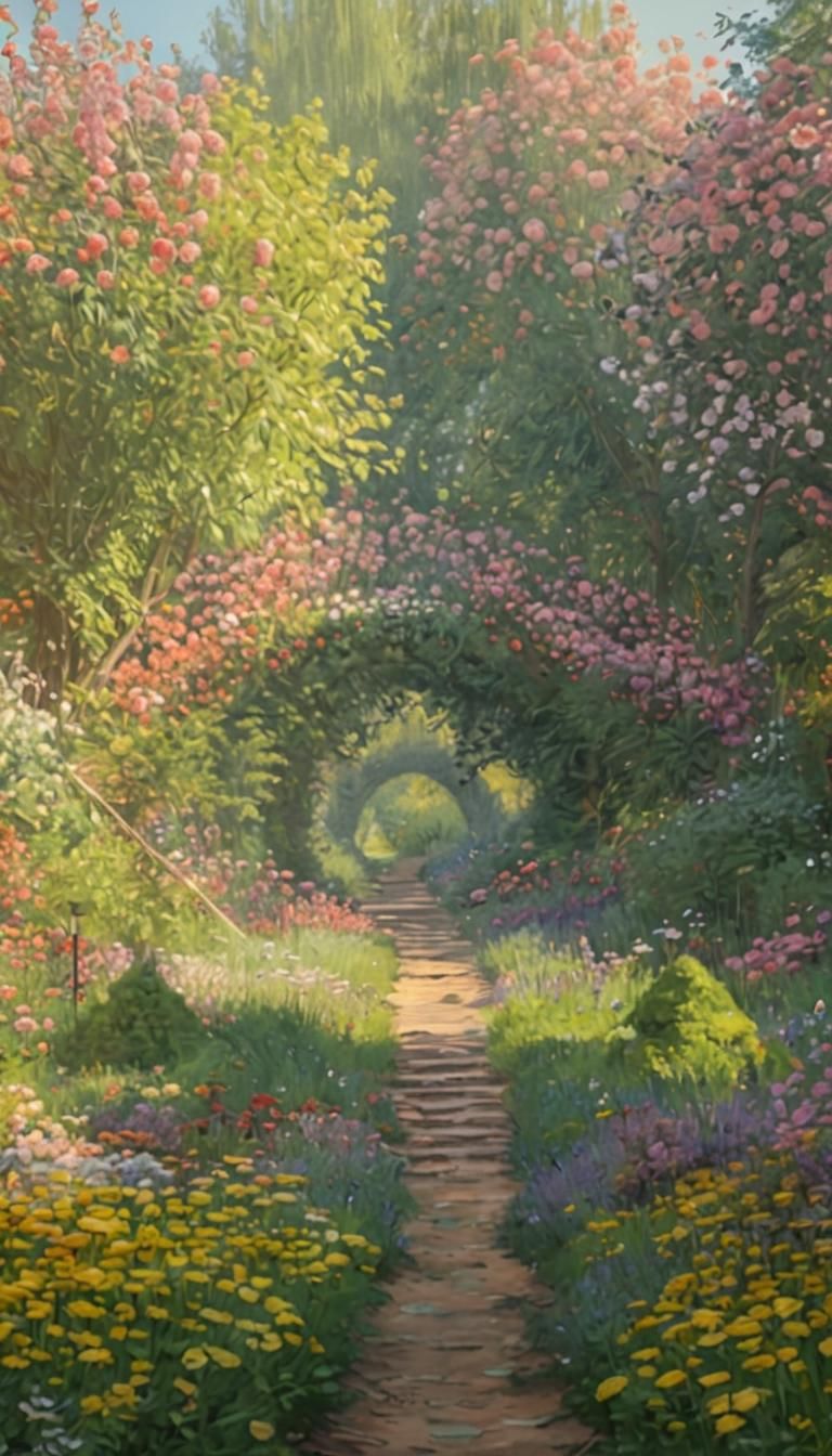 Impressionist Garden Scene in Claude Monet Style