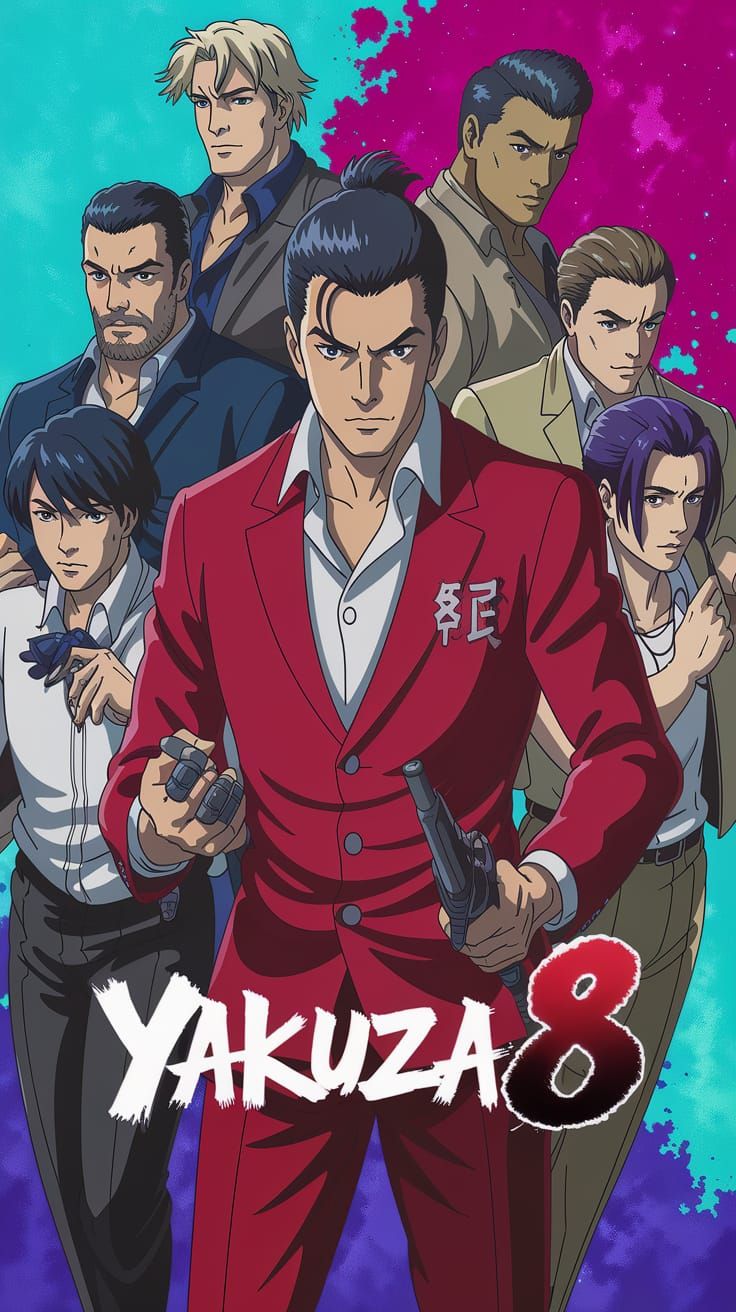 Yakuza 8 Game Cover Art in Neon Tokyo Style