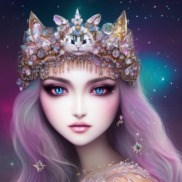 Anime Kitten with Sapphire and Diamond Crown