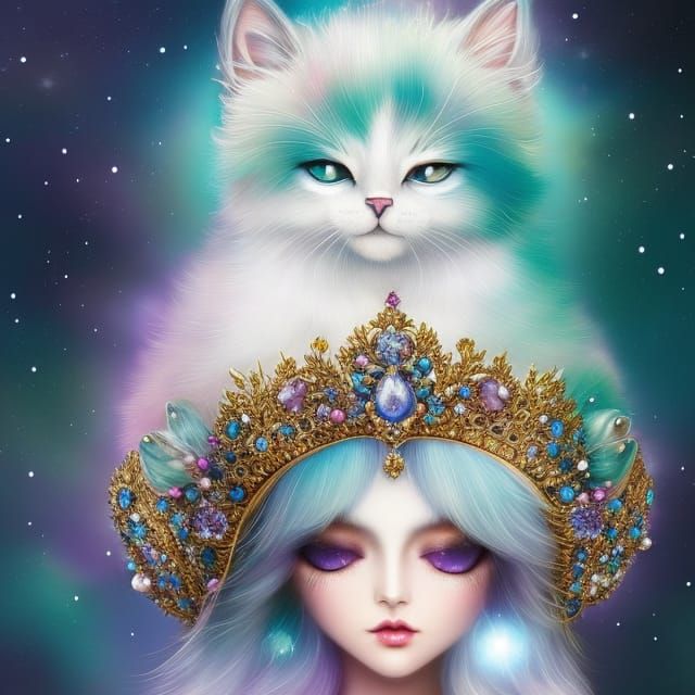 Crowned Kitten in Anime-Inspired Fantasy Art