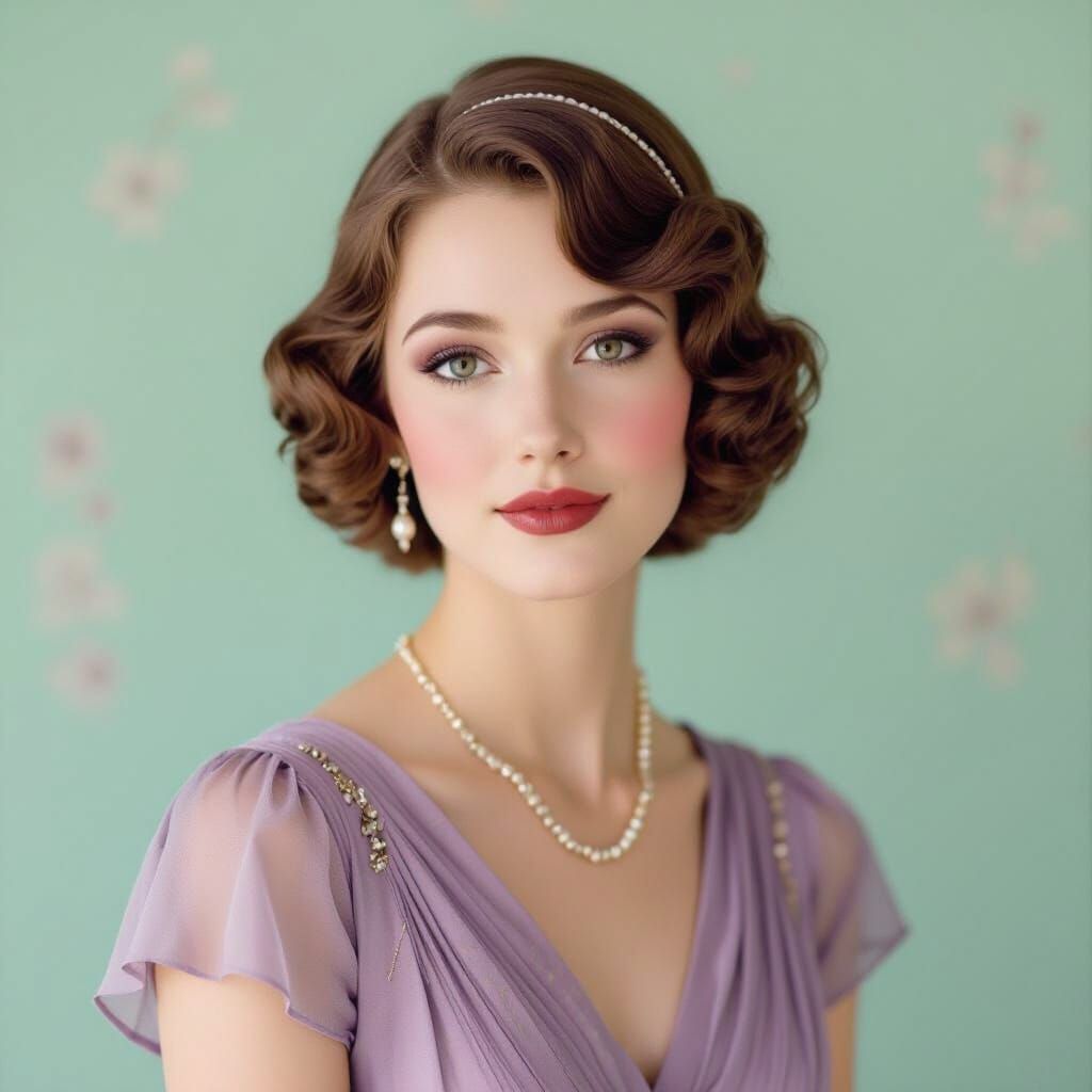 1920s Lady in Pastel Purple and Green