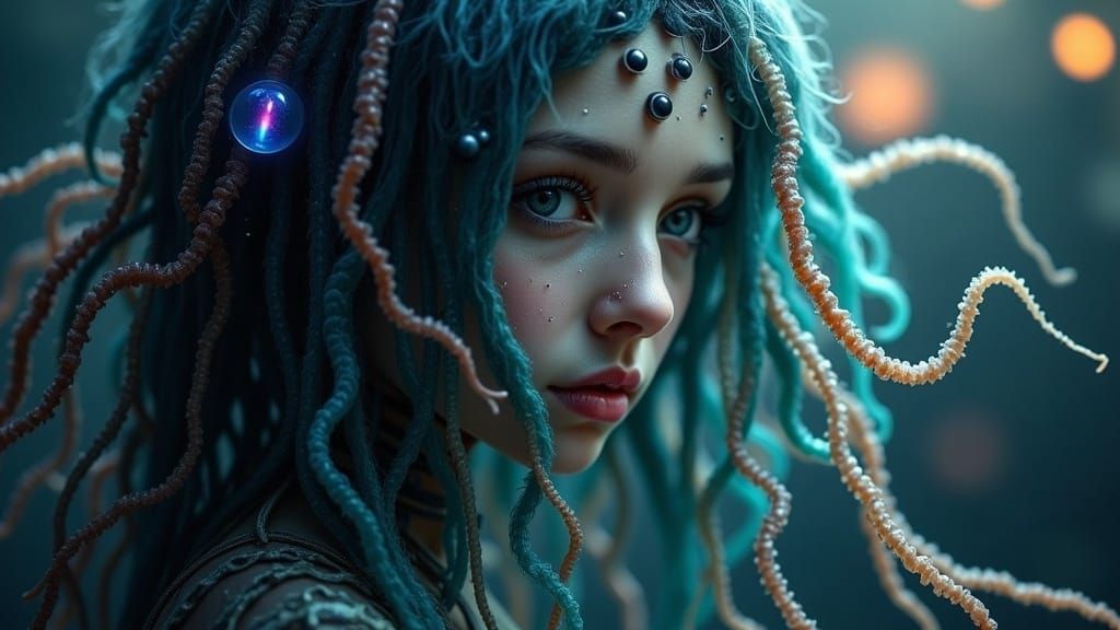 Cyberpunk Girl with Jellyfish Dreadlocks