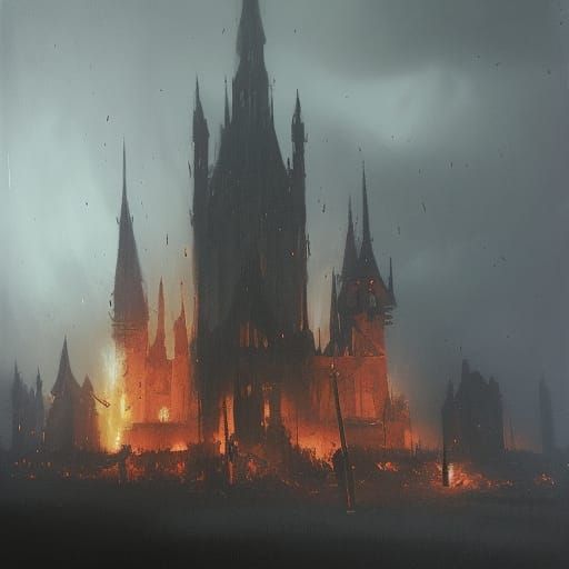 Sinister Burning Pile Before Dark Castle
