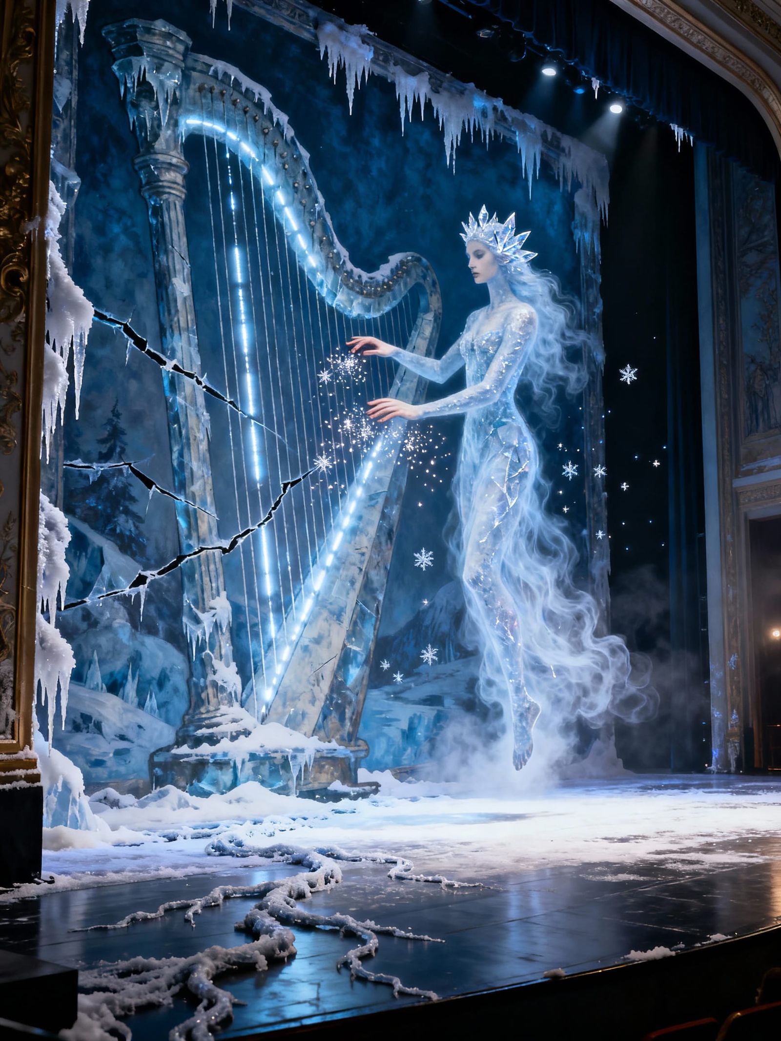 Ghostly Woman Emerges From Cracking Ice Harp