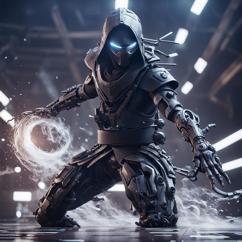 Black Ninja Shadow Magic in Cyberpunk Style