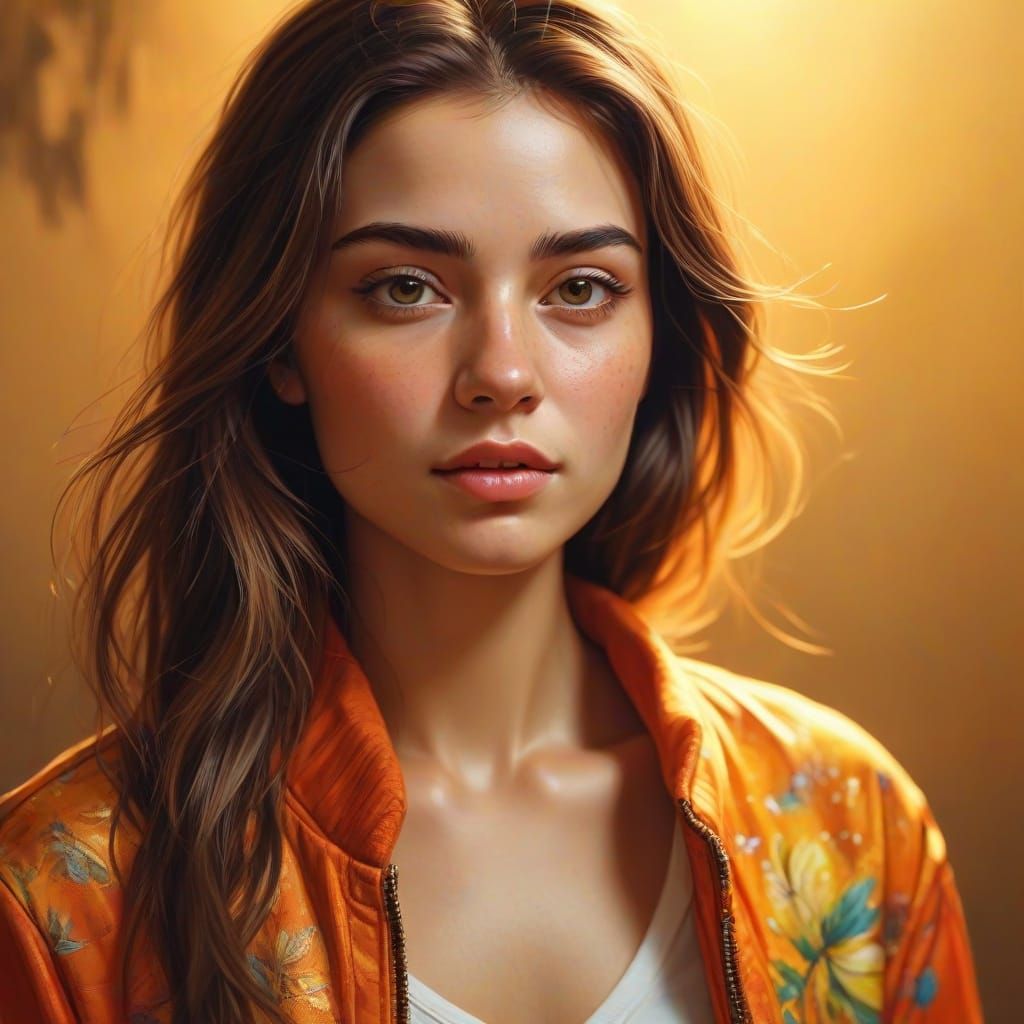Young Woman in Vibrant Oil Painting Portrait
