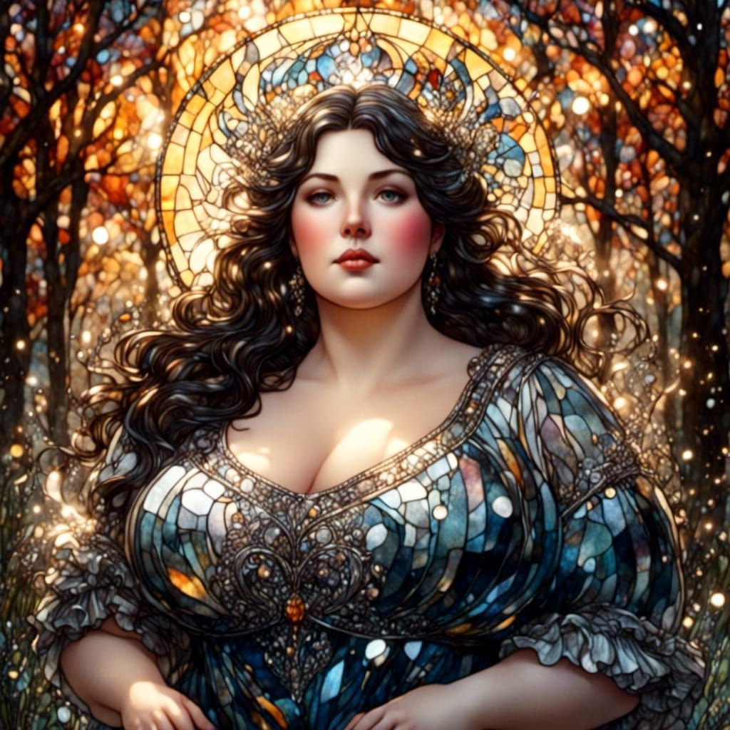 Stained Glass Woman in Snowy Field