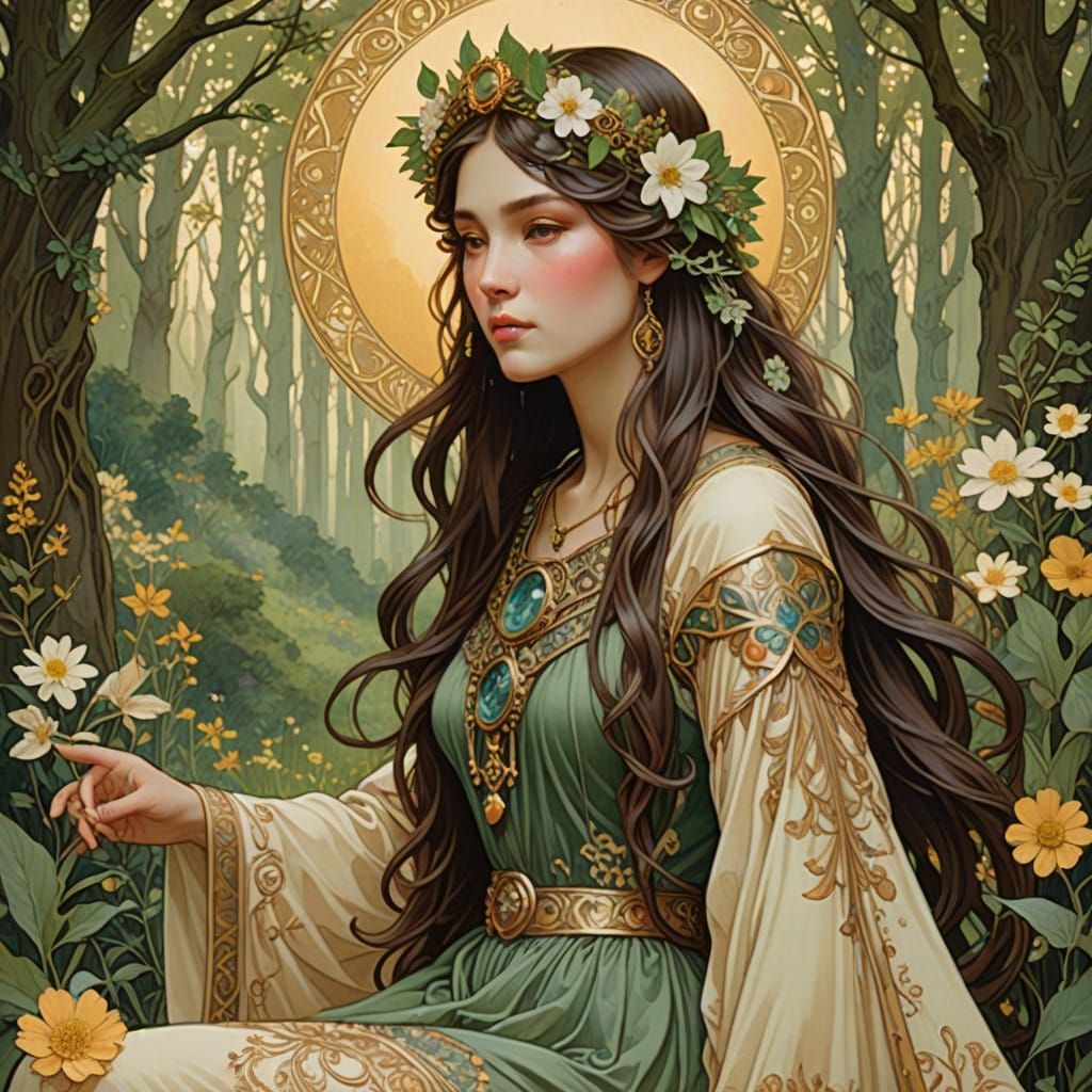 Regal Taurus Goddess in Art Nouveau Style