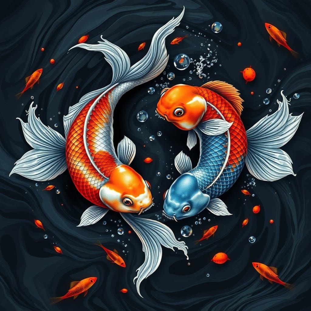 Koi Fish Yin-Yang in Detailed Digital Style
