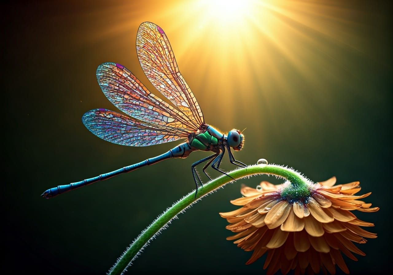 Dragonfly with Mosaic Wings in Hyper-Realistic Style