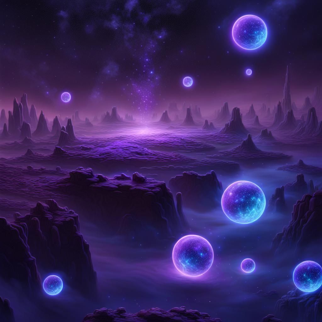 Neon Bioluminescent Galaxy with Stars and Moons