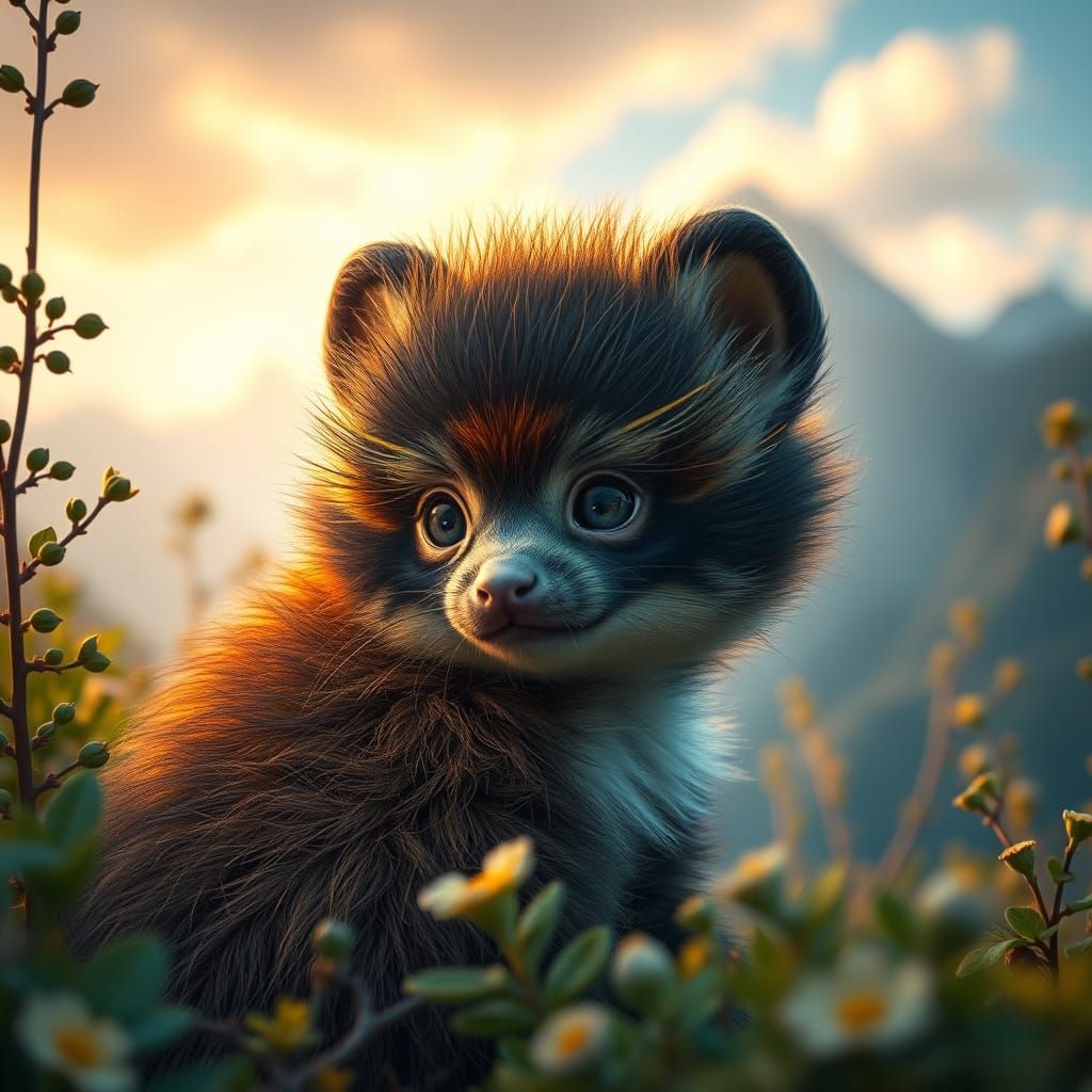 Baby Colocolo in Chilean Mountains: Digital Matte Painting