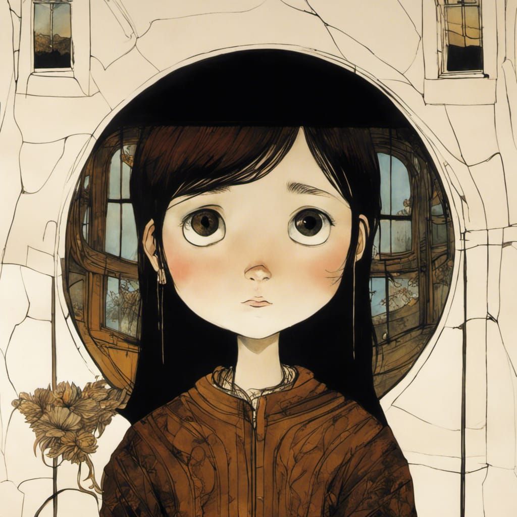 Expressive Girl Portrait with Ink and Watercolor