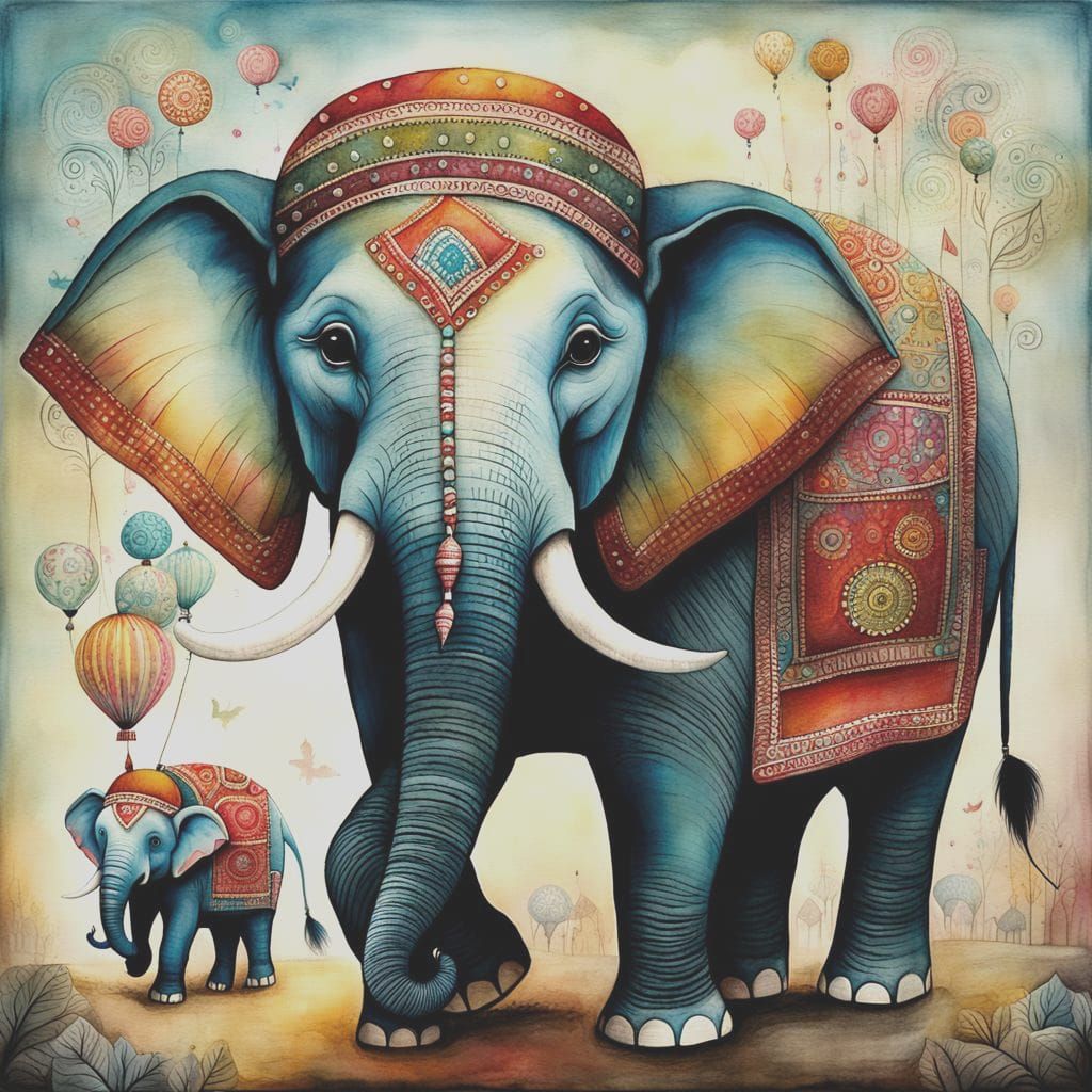 Cheerful Indian Elephant Parade in Watercolor