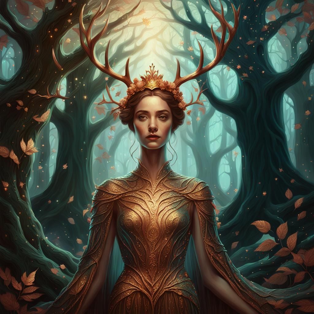 Mystical Forest Queen in Digital Oil Painting