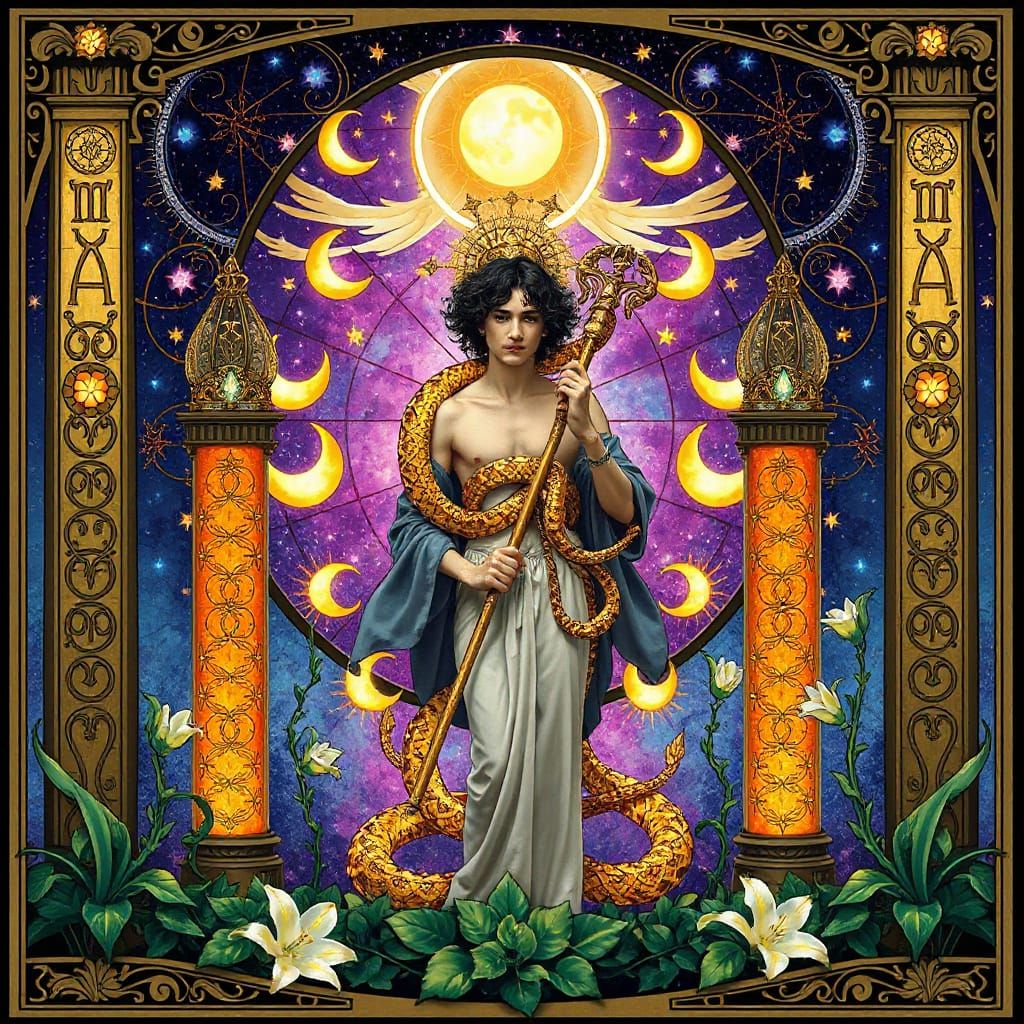 Mystical Androgynous Figure in Art Nouveau Style