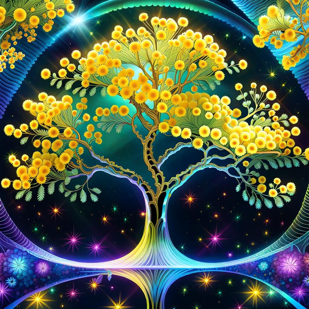 Bioluminescent Mimosa Tree on Holographic Plane