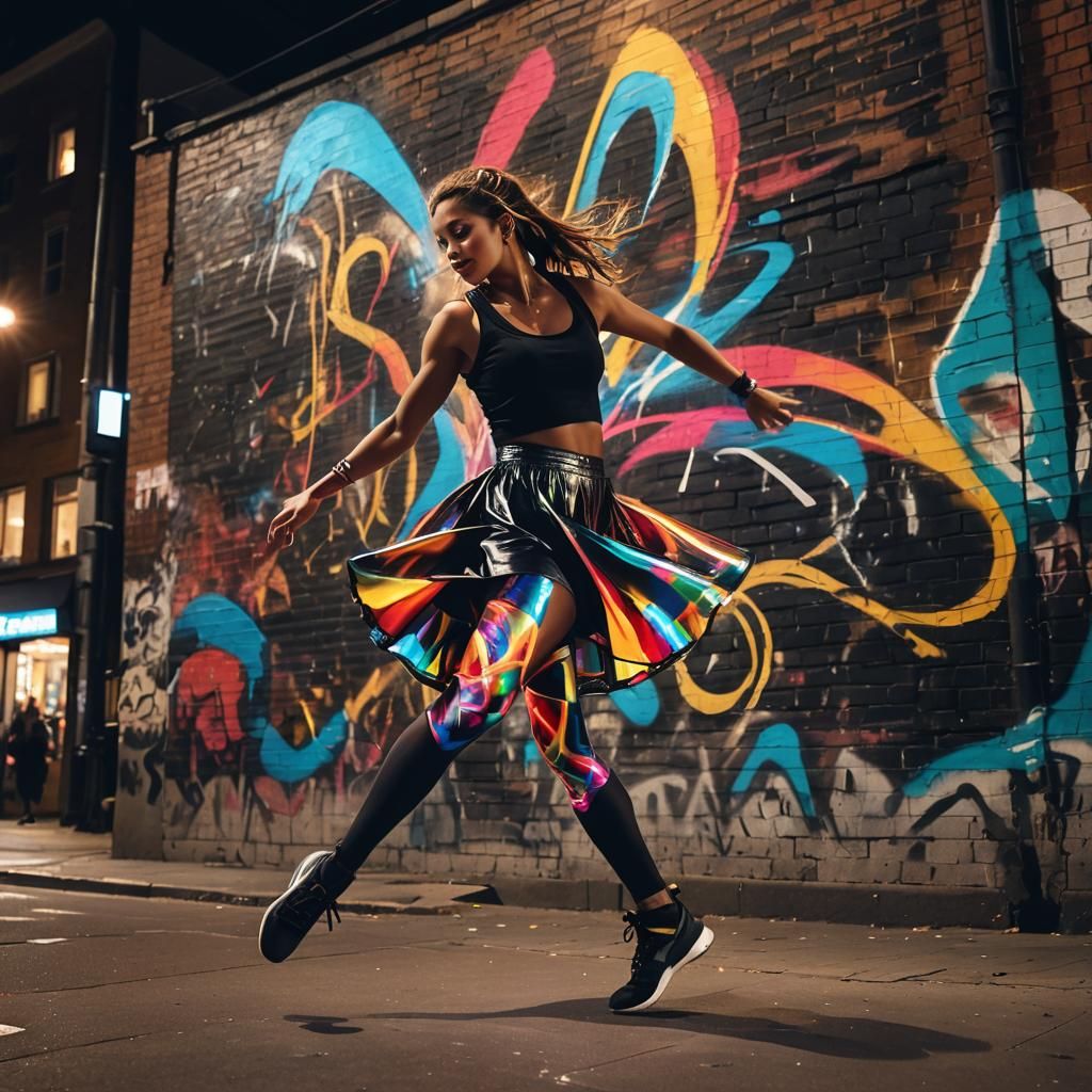 Dynamic Street Dancer in Urban Graffiti Style
