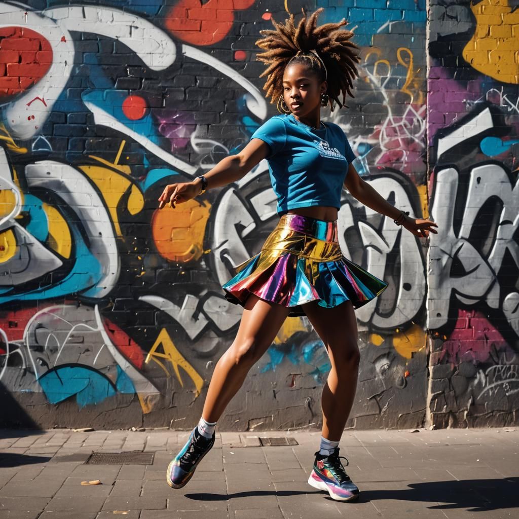 Vibrant Street Art: Dancer in Glittering Skirt
