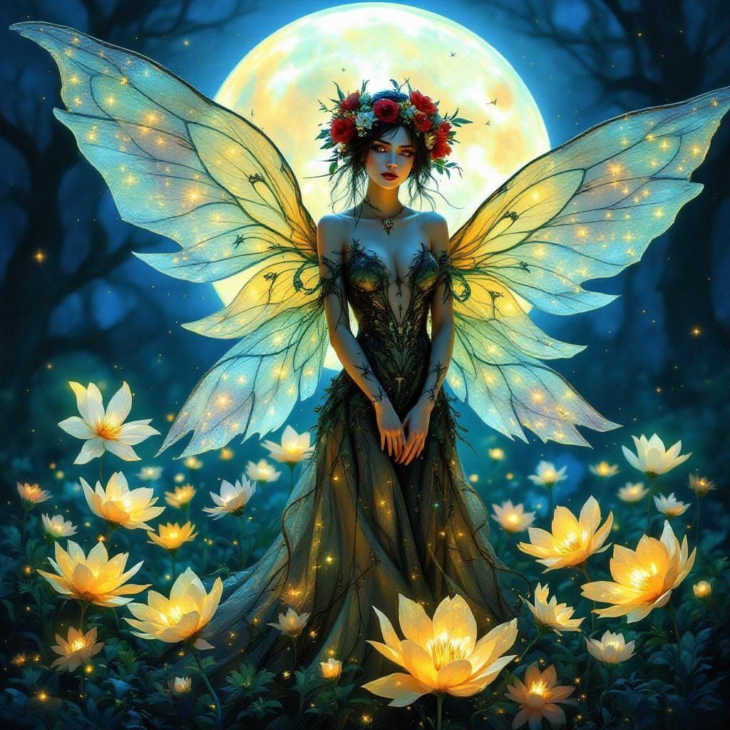 Fairy Witch Queen in Bioluminescent Circle