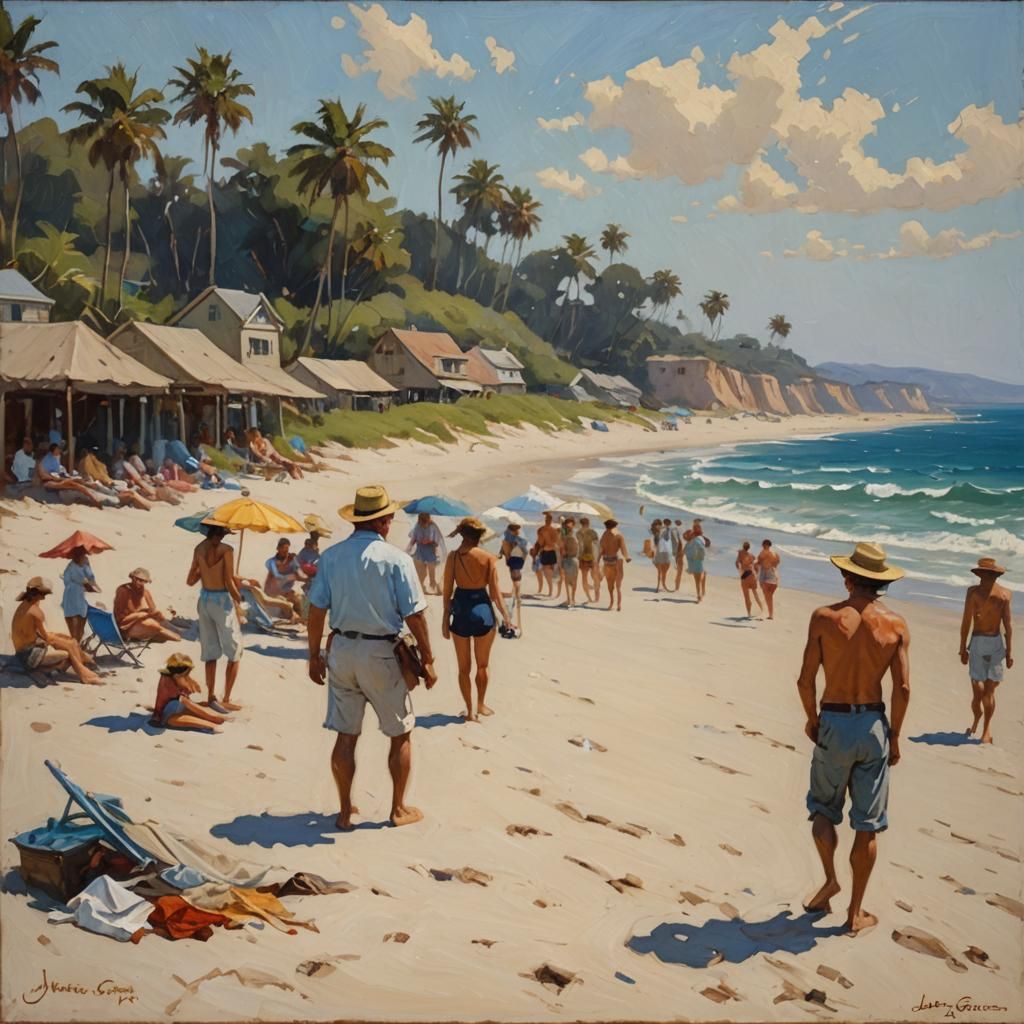 Decorative Modern Beach Scene Oil Painting