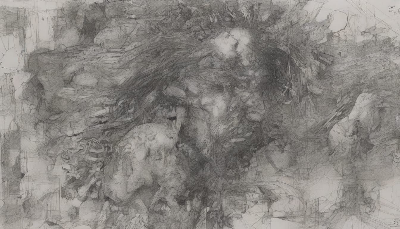 Dynamic Ink Drawing of Destruction in Kim Jung Gi Style