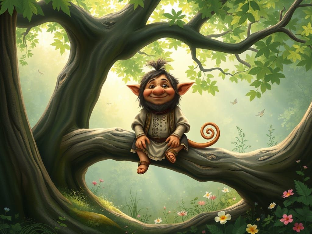 Whimsical Forest Troll in Slavic Attire