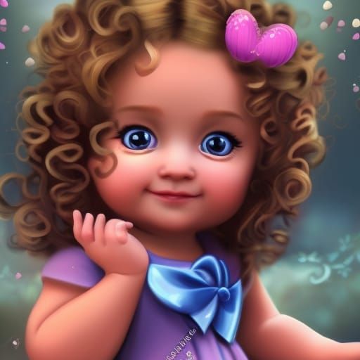 Adorable Baby with Hearts in Digital Matte Painting