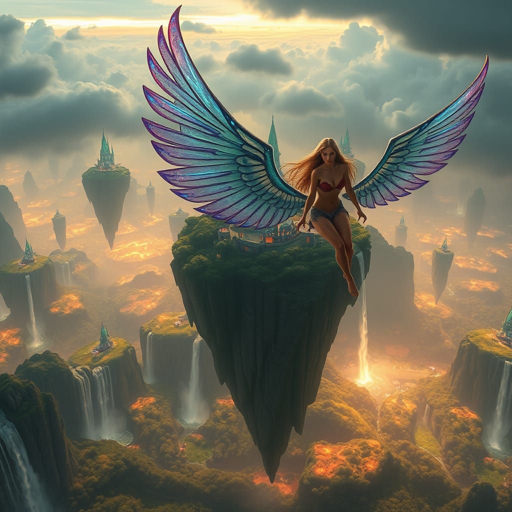 Futuristic Elven Cityscape with Flying Elves