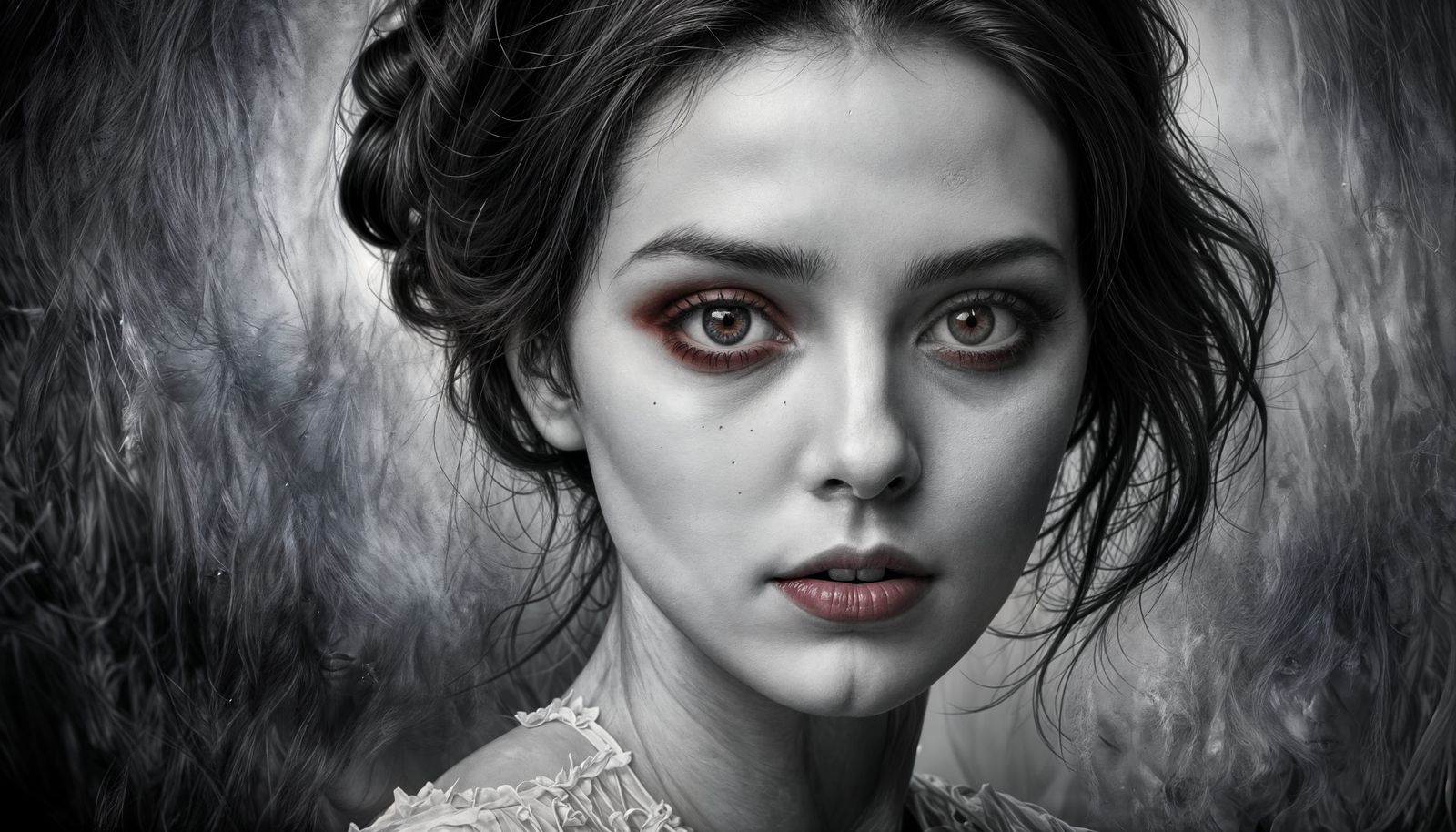 Black and White Portrait with Red Eyes in Neo-Expressionist ...