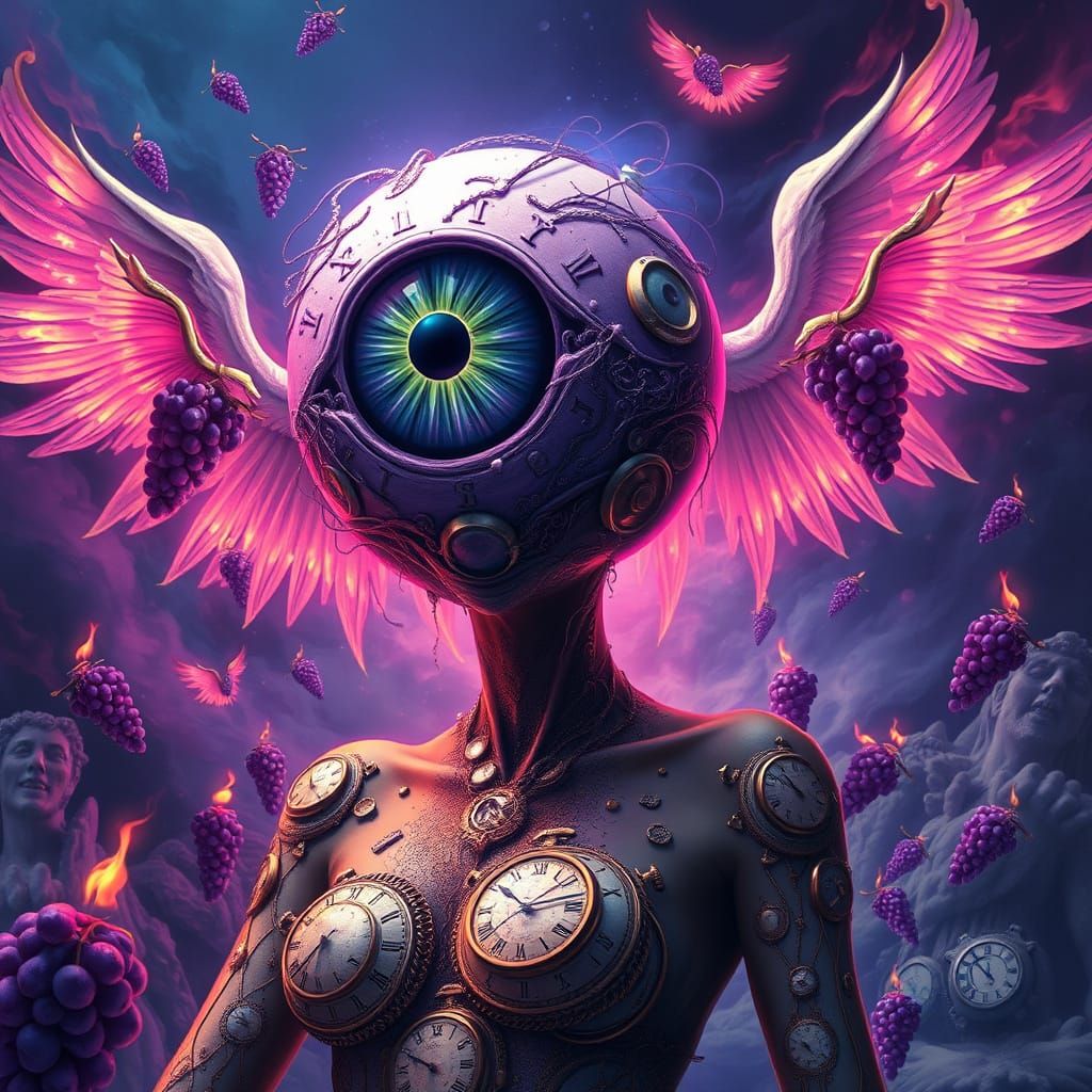 Surreal Woman Astral Projecting with Melting Clocks and Eyeb...