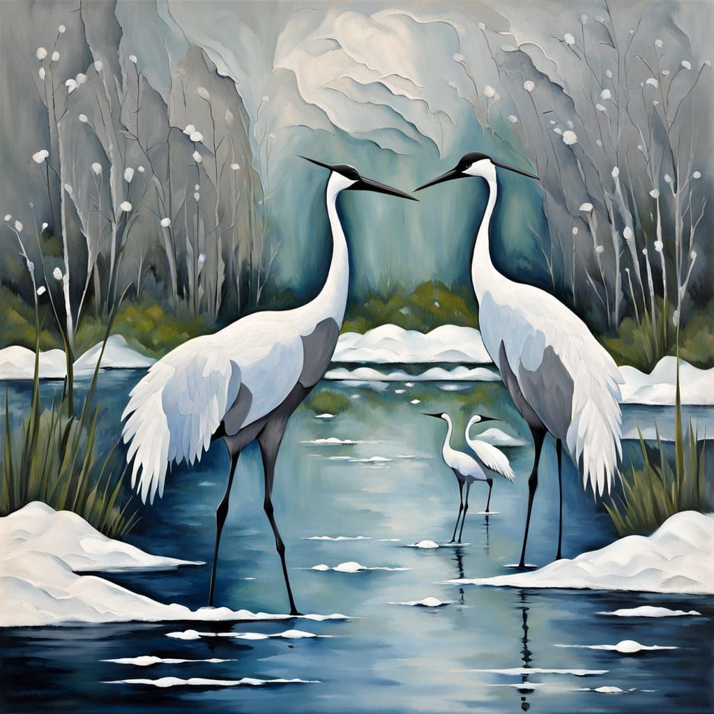 Serene Winter Scene in Impasto Acrylic