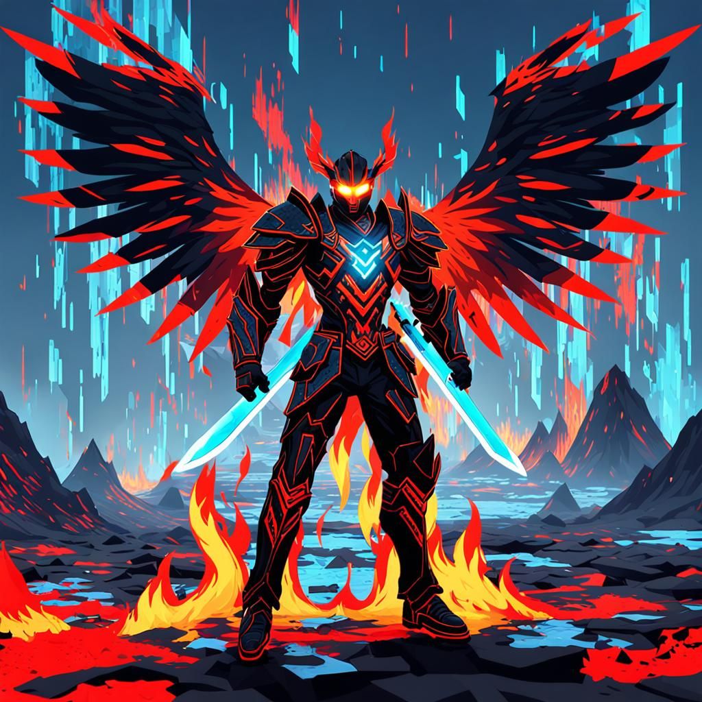 Vibrant Anime Assassin with Rune Armor and Wings