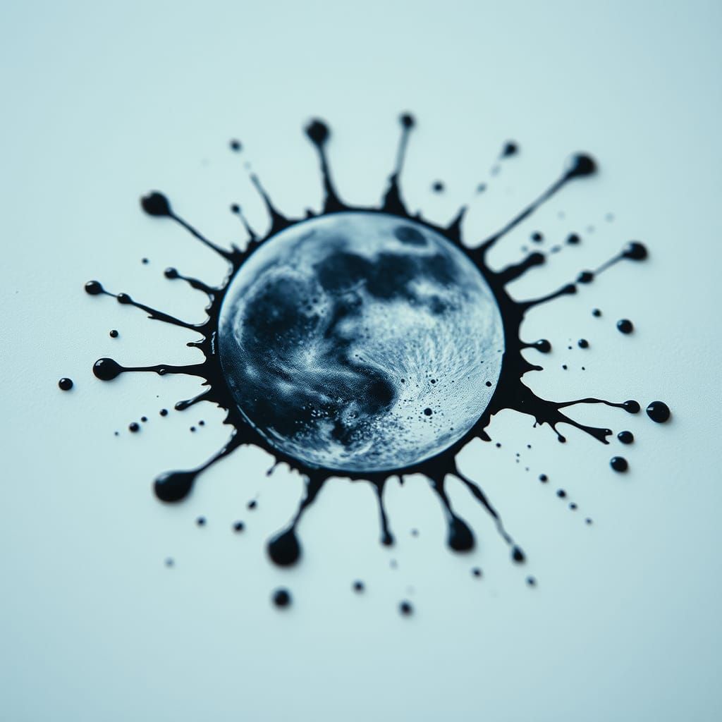 Macro Ink Splatter Resembling the Moon