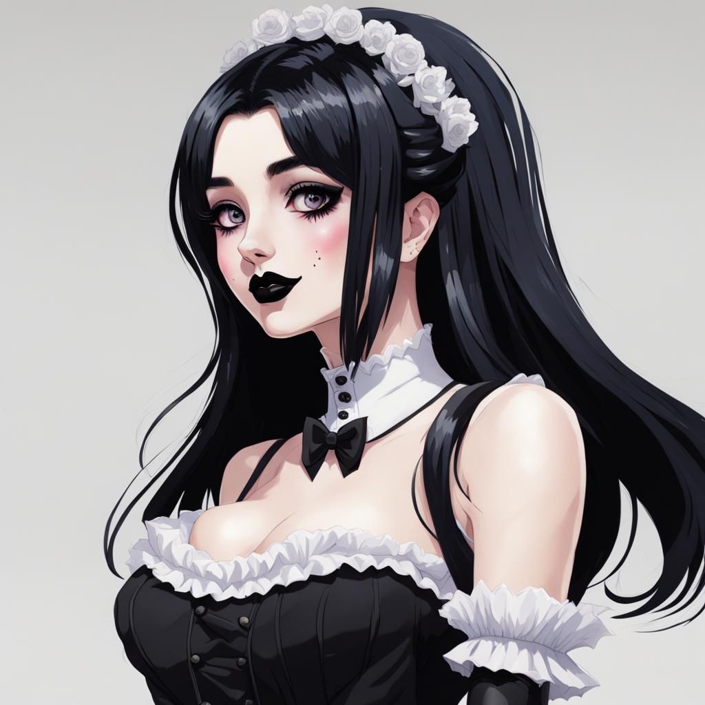 Happy Goth Maid with Heart Pupils
