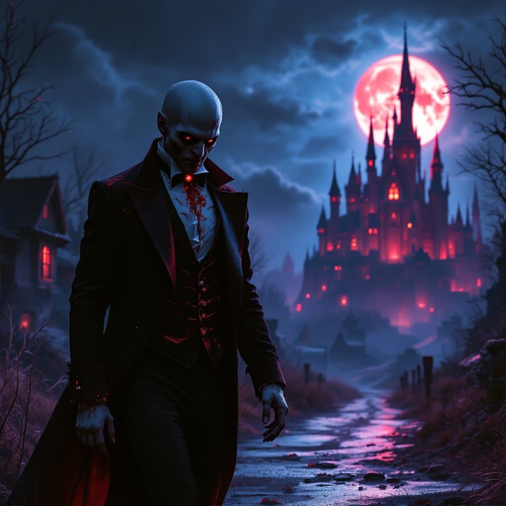 Bleeding Man Walks in Deserted Village, Dark Fantasy