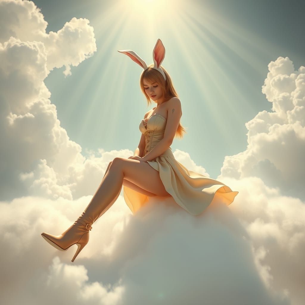 Ethereal Beauty with Rabbit Ears and Latex Boots