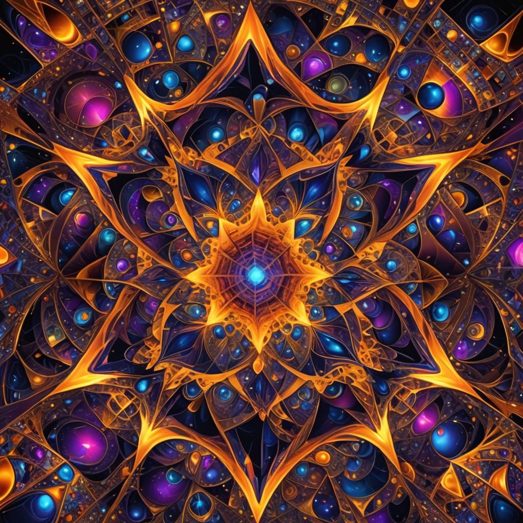Psychedelic Diamond Fractal Universe in Neon Colors