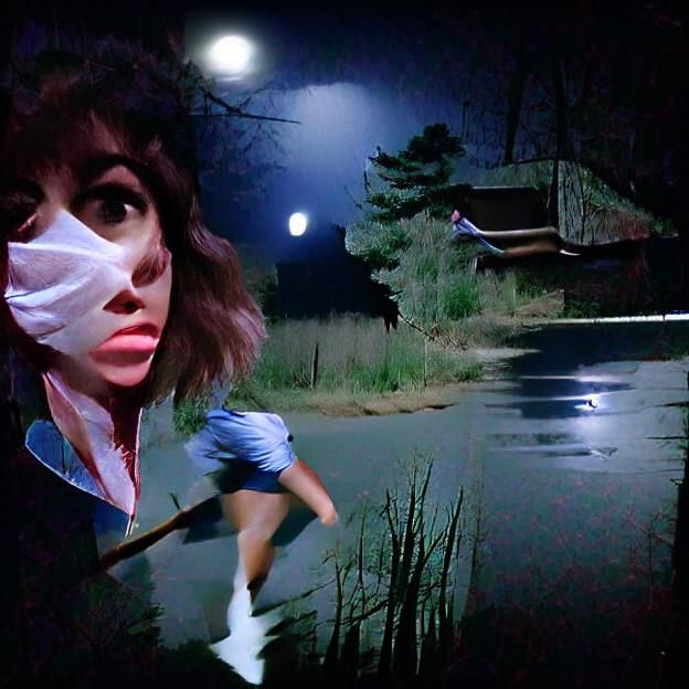 Slasher Horror Heroine Running in Moonlight
