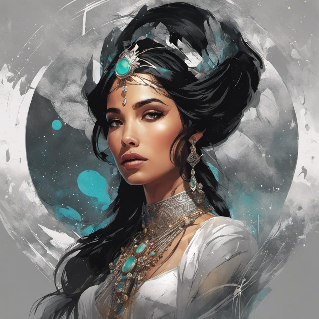 Captivating Princess Jasmine Portrait with Silver Designs