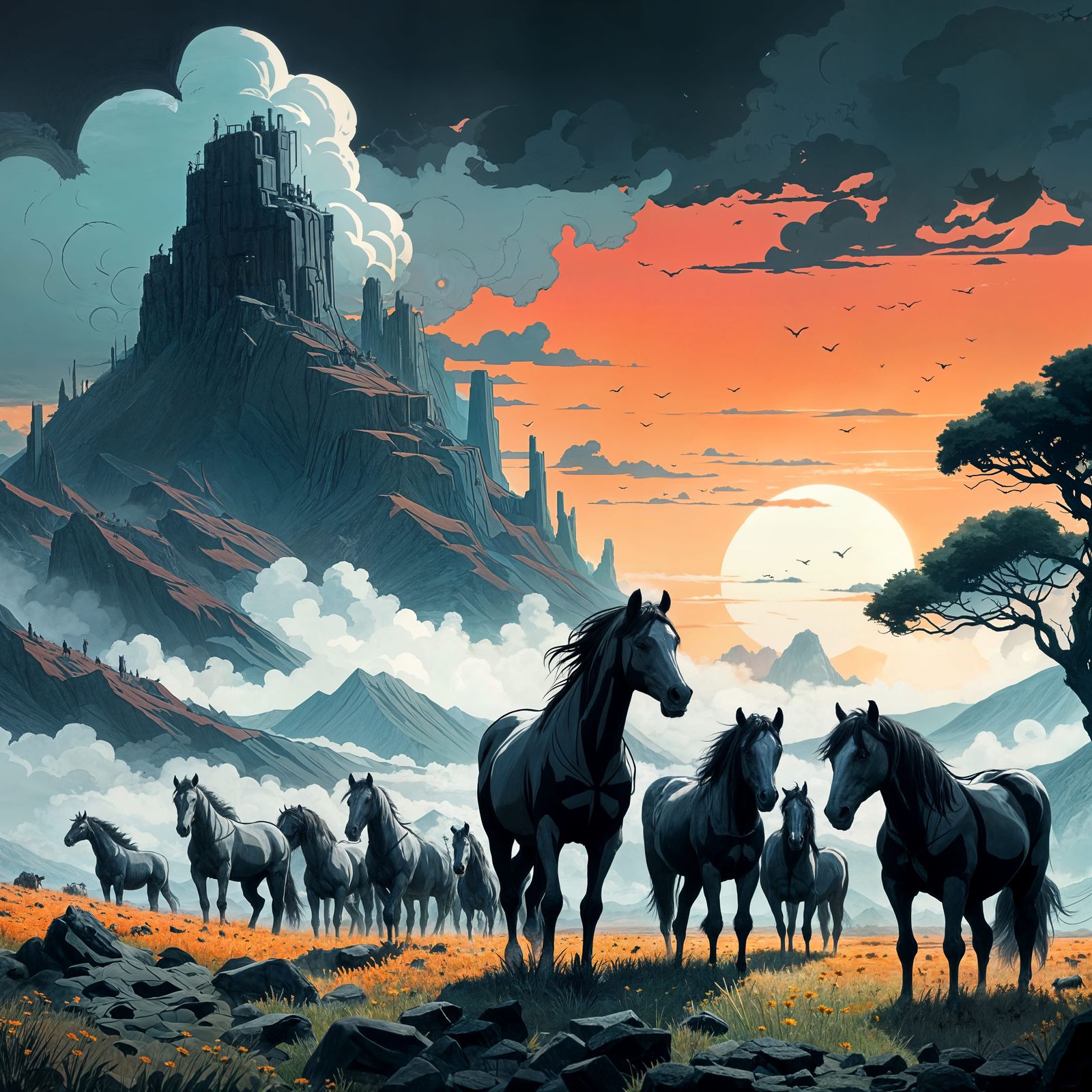 Ethereal Horses in a Dreamlike Landscape, Inspired by Fantas...